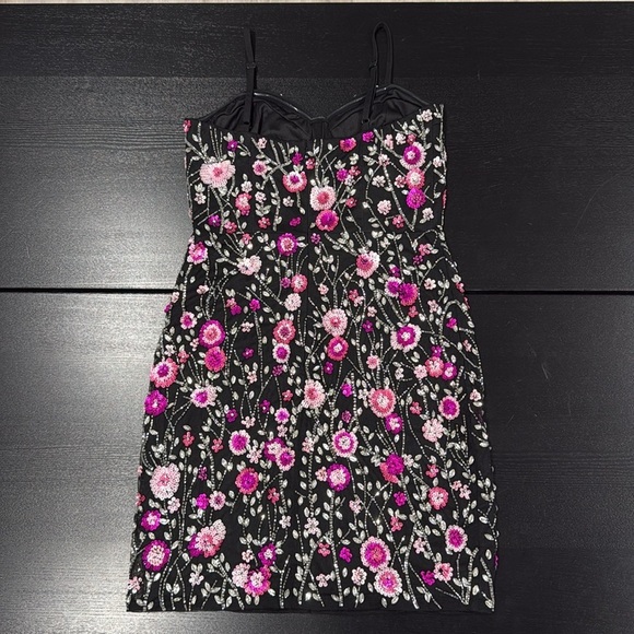 Mac Duggal Slim Strap Bustier Top Floral Beaded Mini Dress Style #10012 - Picture 4 of 8